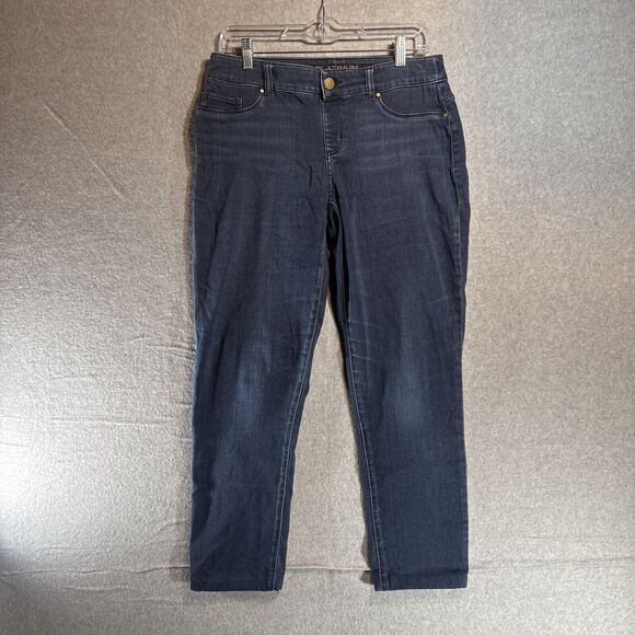 Chicos Platinum Jeans Womens Size 0 Reg Slim Tapered Mid Rise Denim Dark Blue - Picture 1 of 8